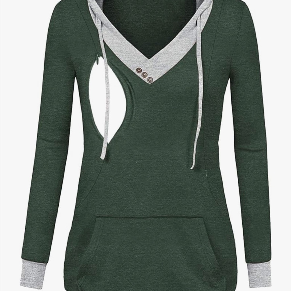 Nursing Top Women's Green and Gray Hooded shirt XL